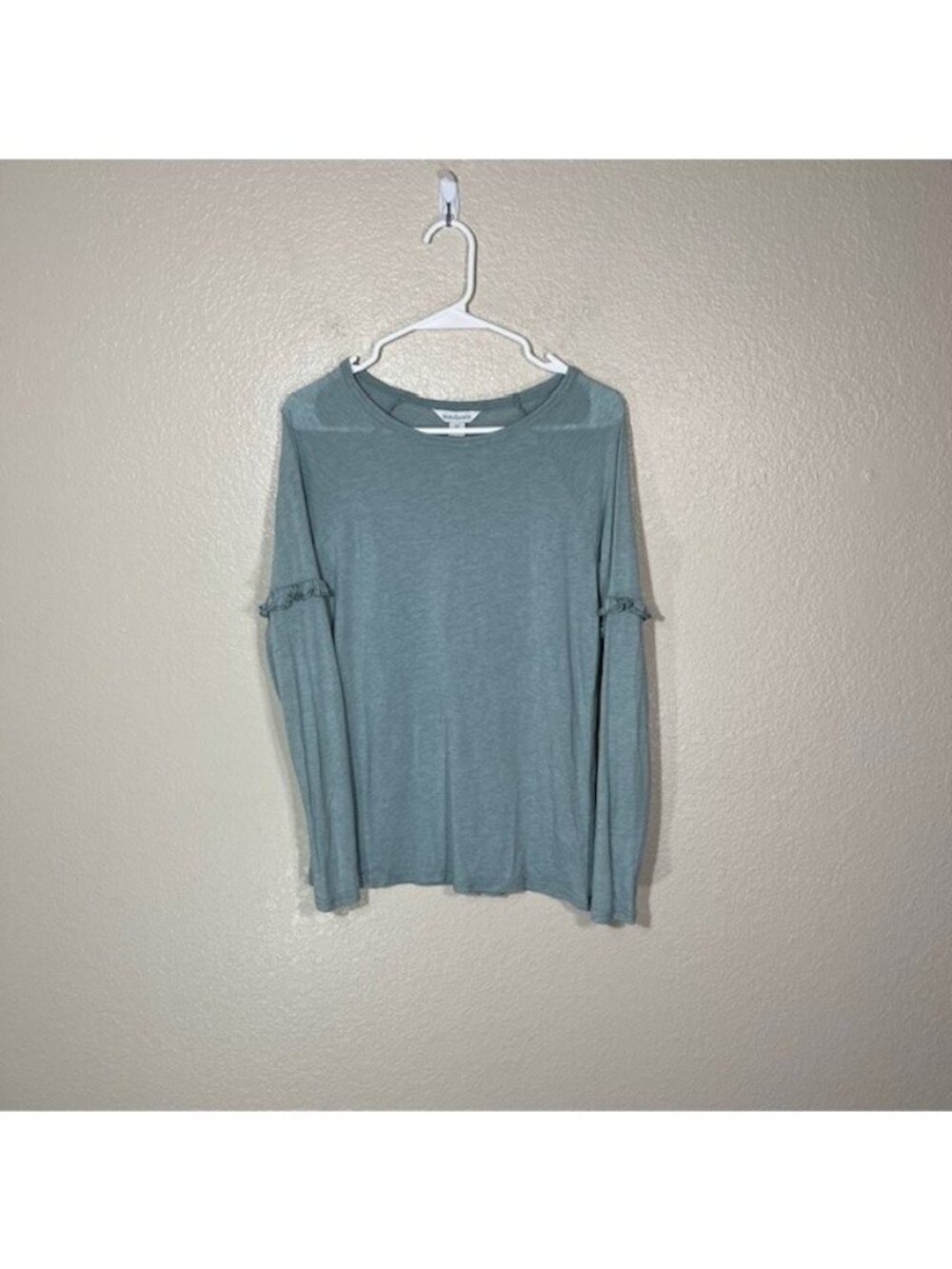 Sundance Catalog Top Womens XS Long Sleeve Shirt Green Ruffle BOHO